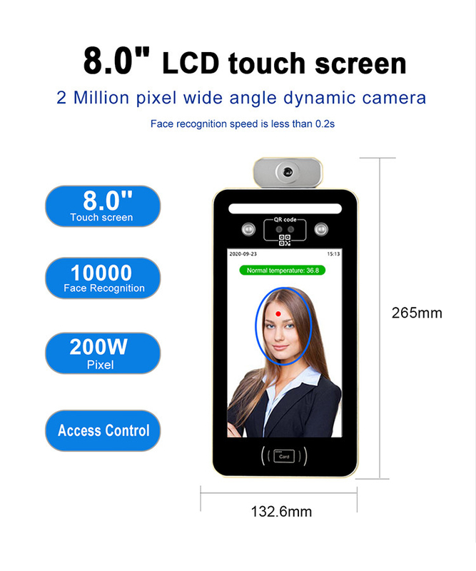 8inch LCDの表面読む生物測定機械温度512M DDR3 DC12V 2A
